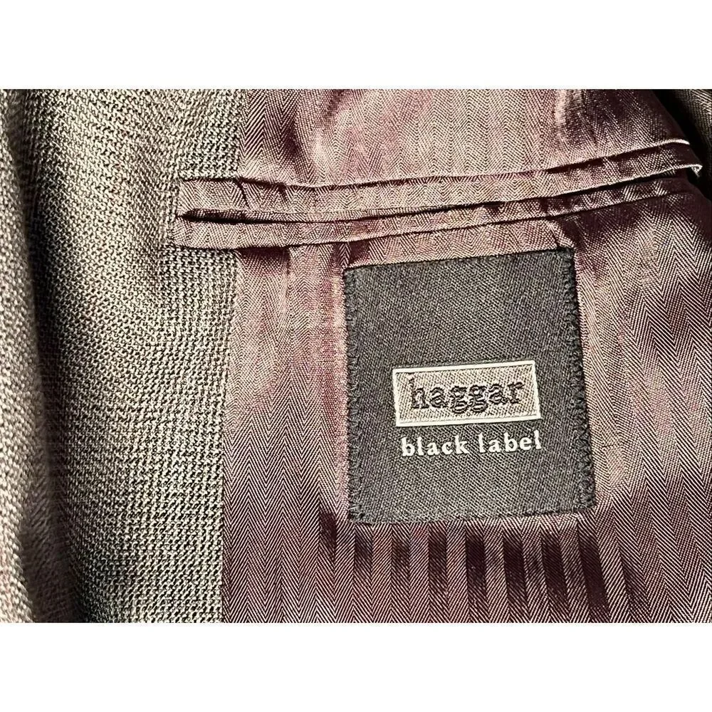 Haggar Black Label Gray Checked Wool Blend Suit Sz Jacket 44R 38/30Pants